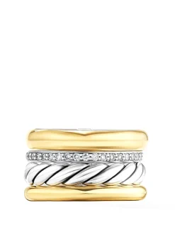 Dy Mercer® Four Row Ring In Sterling Silver With 18k Yellow Gold And Diamonds, 13.8mm