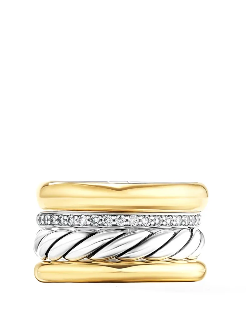 Dy Mercer® Four Row Ring In Sterling Silver With 18k Yellow Gold And Diamonds, 13.8mm