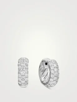 Dy Mercer® Micro Hoop Earrings In Sterling Silver With Diamonds, 13.5mm