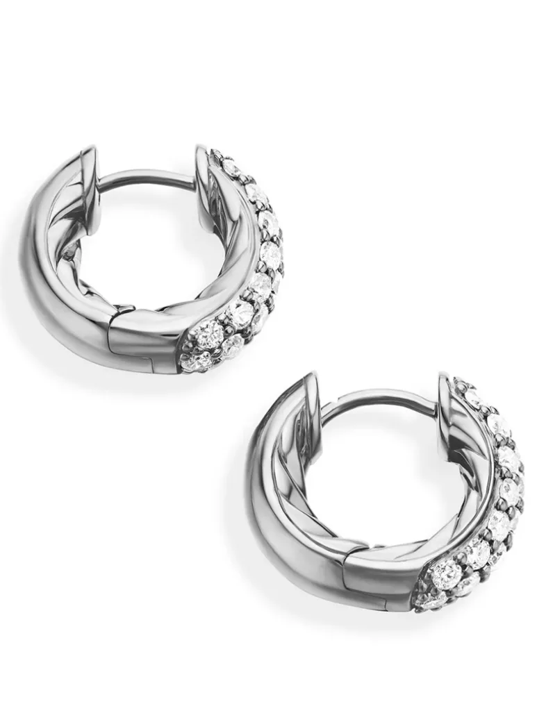Dy Mercer® Micro Hoop Earrings In Sterling Silver With Diamonds, 13.5mm