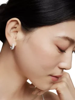 Dy Mercer® Micro Hoop Earrings In Sterling Silver With Diamonds, 13.5mm