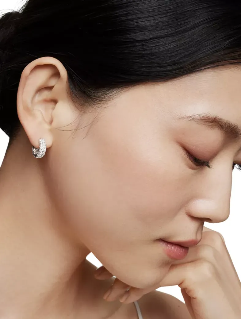 Dy Mercer® Micro Hoop Earrings In Sterling Silver With Diamonds, 13.5mm