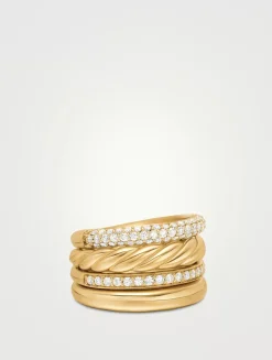 Dy Mercer® Multi Row Ring In 18k Yellow Gold With Diamonds, 14mm