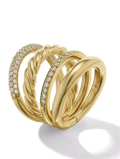Dy Mercer® Multi Row Ring In 18k Yellow Gold With Diamonds, 14mm