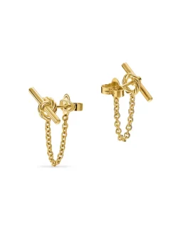 Dy Mercer® Petite Toggle Chain Stud Earrings In 18k Yellow Gold, 38.2mm