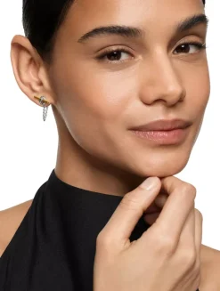 Dy Mercer® Petite Toggle Chain Stud Earrings In Sterling Silver With 18k Yellow Gold, 38.2mm