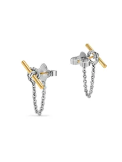 Dy Mercer® Petite Toggle Chain Stud Earrings In Sterling Silver With 18k Yellow Gold, 38.2mm