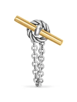 Dy Mercer® Petite Toggle Chain Stud Earrings In Sterling Silver With 18k Yellow Gold, 38.2mm