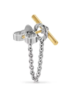 Dy Mercer® Petite Toggle Chain Stud Earrings In Sterling Silver With 18k Yellow Gold, 38.2mm