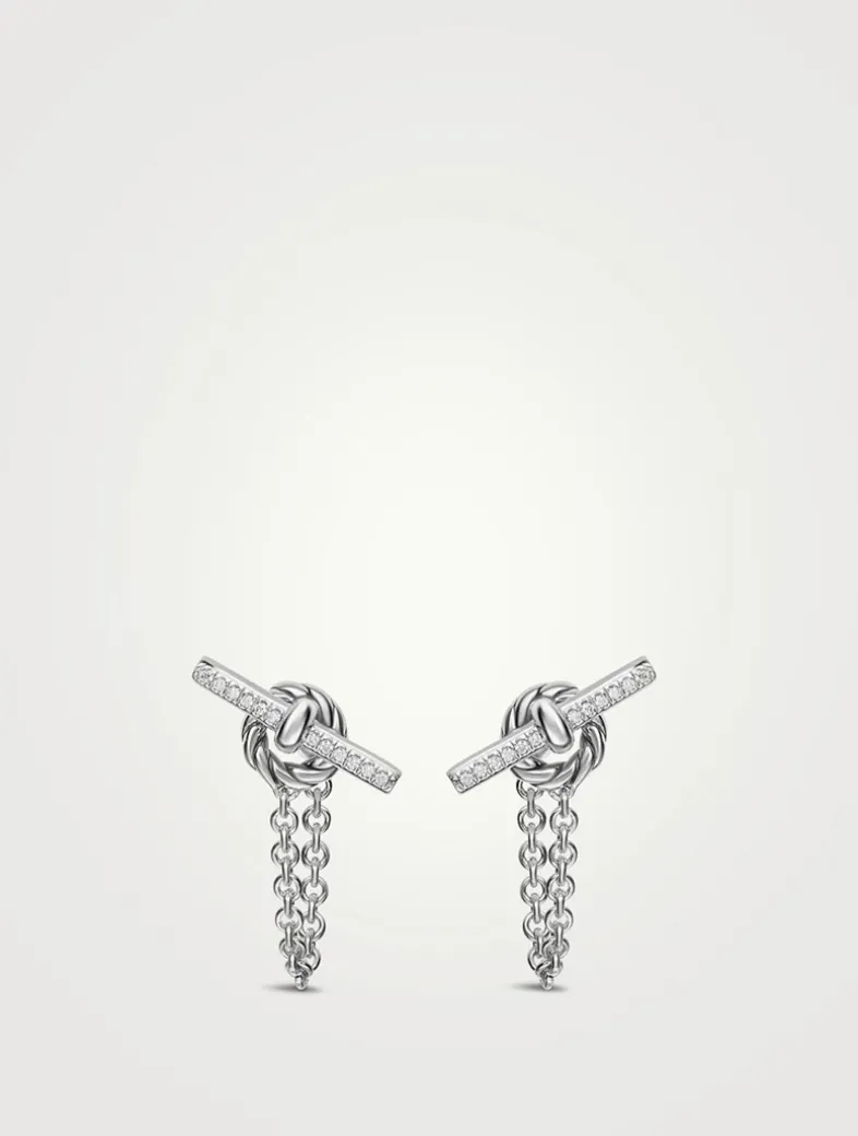 Dy Mercer® Petite Toggle Chain Stud Earrings In Sterling Silver With Diamonds, 38.2mm