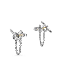 Dy Mercer® Petite Toggle Chain Stud Earrings In Sterling Silver With Diamonds, 38.2mm