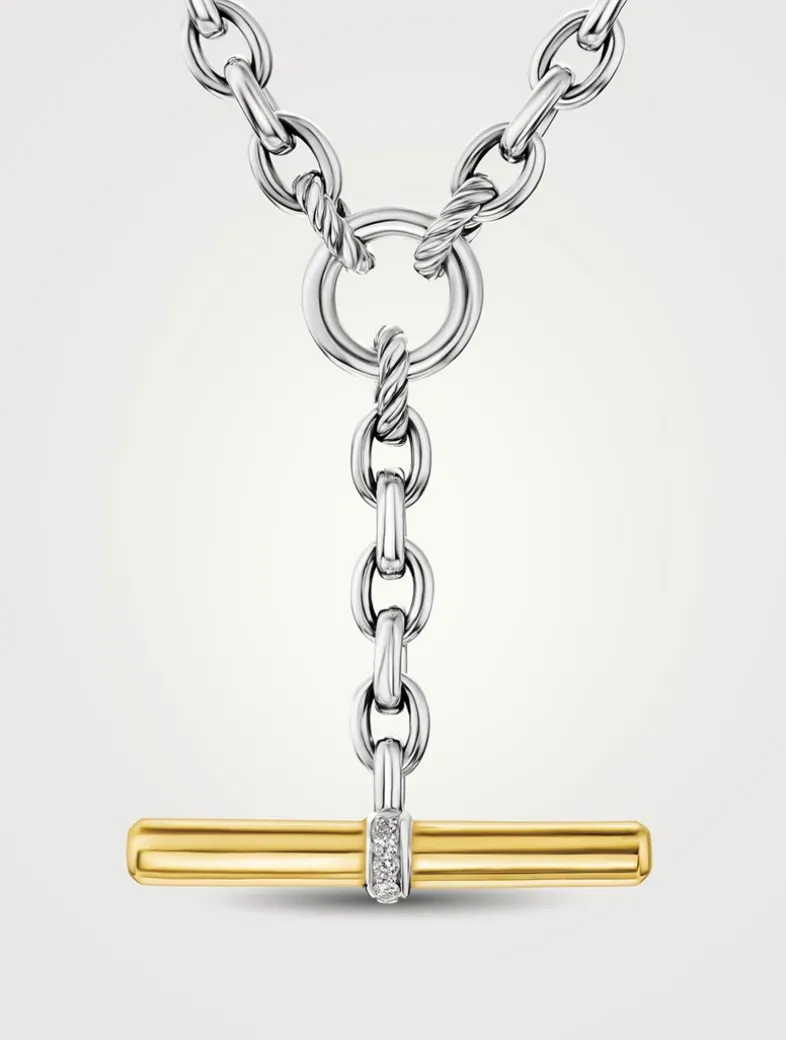 Dy Mercer® Petite Toggle Chain Necklace In Sterling Silver With 18k Yellow Gold And Diamonds, 4.5mm