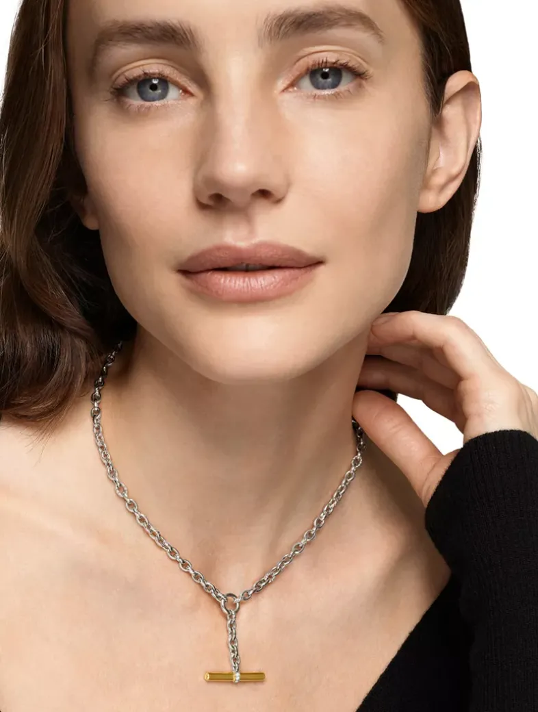 Dy Mercer® Petite Toggle Chain Necklace In Sterling Silver With 18k Yellow Gold And Diamonds, 4.5mm