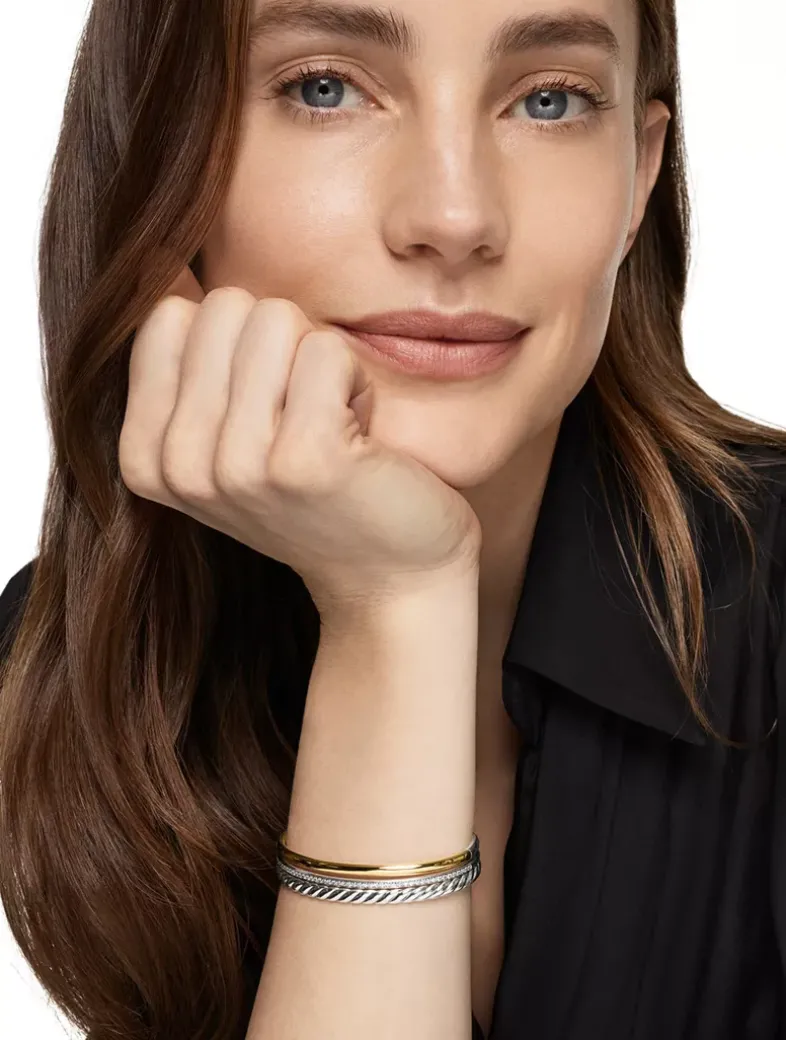 Dy Mercer® Three Row Cuff Bracelet In Sterling Silver With 18k Yellow Gold And Diamonds, 10.4mm
