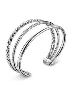 Dy Mercer® Three Row Cuff Bracelet In Sterling Silver With Diamonds, 10.4mm