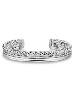 Dy Mercer® Three Row Cuff Bracelet In Sterling Silver With Diamonds, 10.4mm