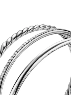 Dy Mercer® Three Row Cuff Bracelet In Sterling Silver With Diamonds, 10.4mm