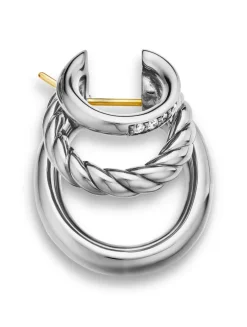 Dy Mercer® Three Row Hoop Earrings In Sterling Silver With Diamonds, 21mm