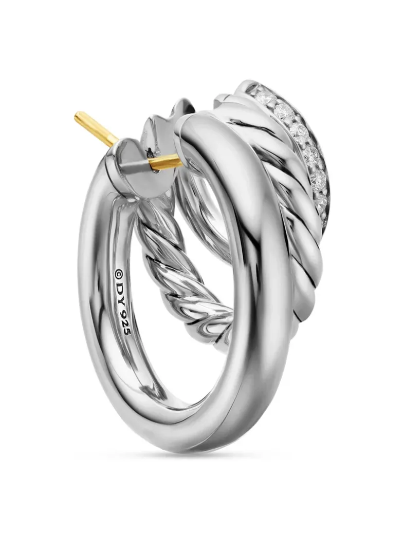 Dy Mercer® Three Row Hoop Earrings In Sterling Silver With Diamonds, 21mm