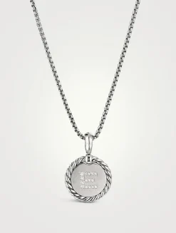 E Initial Charm In Sterling Silver With Pavé Diamonds