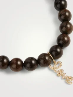 Ebony Beaded Bracelet With Mini 14K Gold Diamond Love Charm