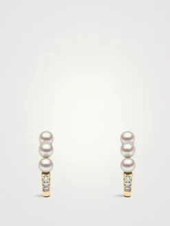 Eclipse 18K Gold Akoya Pearl And Diamond Earrings