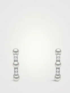 Eclipse 18K White Gold Akoya Pearl And Diamond Earrings