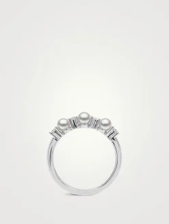 Eclipse 18K White Gold Akoya Pearl And Diamond Ring