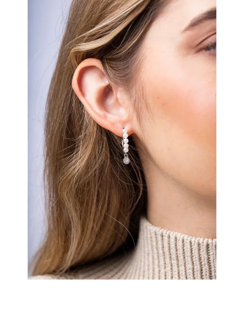 Eclipse 18K White Gold Pearl Hoop Earrings With Diamonds