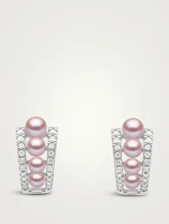 Eclipse 18K White Gold Pink Pearl Earrings With Diamonds