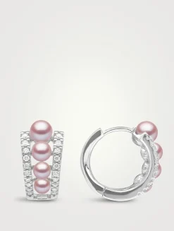 Eclipse 18K White Gold Pink Pearl Earrings With Diamonds