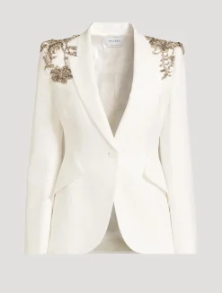 Embellished Leaf Crêpe Blazer