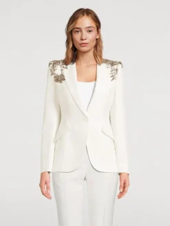Embellished Leaf Crêpe Blazer
