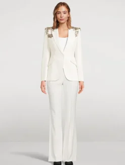 Embellished Leaf Crêpe Blazer