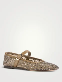 Embellished Mesh Mary Jane Ballet Flats