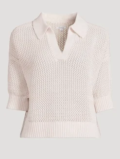 Emma Open-Weave Polo Sweater