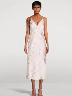 Ermon Satin Slip Dress In Floral Print