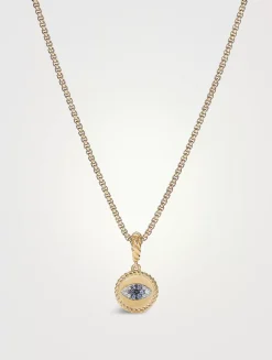 Evil Eye Amulet In 18k Yellow Gold With Pavé Blue Sapphires And Diamonds
