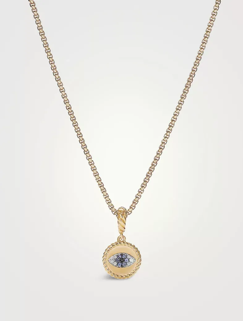 Evil Eye Amulet In 18k Yellow Gold With Pavé Blue Sapphires And Diamonds