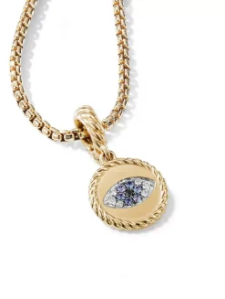 Evil Eye Amulet In 18k Yellow Gold With Pavé Blue Sapphires And Diamonds