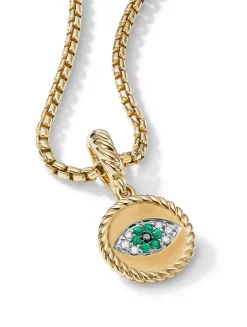 Evil Eye Amulet In 18k Yellow Gold With Pavé Emeralds And Diamonds