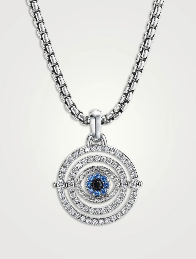Evil Eye Mobile Amulet In 18k White Gold With Pavé Blue Sapphires And Diamonds