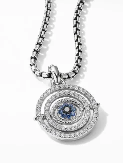 Evil Eye Mobile Amulet In 18k White Gold With Pavé Blue Sapphires And Diamonds
