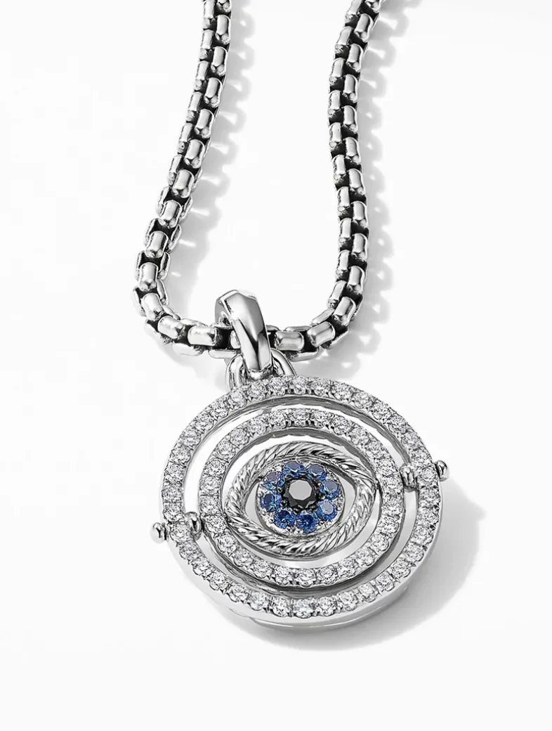 Evil Eye Mobile Amulet In 18k White Gold With Pavé Blue Sapphires And Diamonds