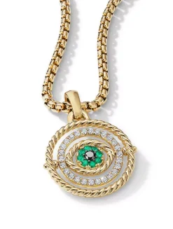 Evil Eye Mobile Amulet In 18k Yellow Gold With Pavé Emeralds And Diamonds