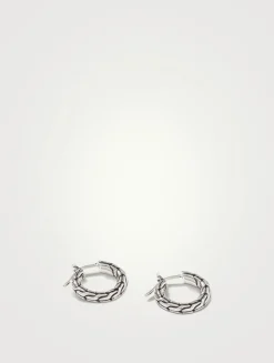 Extra Small Carved Chain Sterling Silver Hoop Earrings