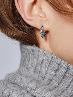 Extra Small Carved Chain Sterling Silver Hoop Earrings