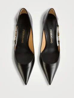 F-Buckle Leather Pumps