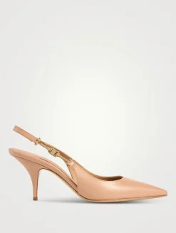 F-Buckle Leather Slingback Pumps