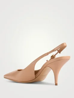 F-Buckle Leather Slingback Pumps